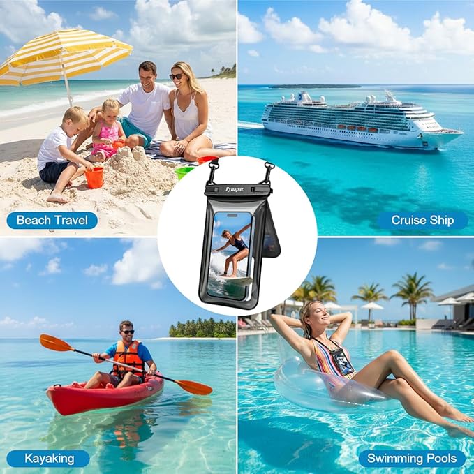 Rynapac IPX8 Waterproof Phone Pouch Floating, [Up to 8.5''] Double Space Waterproof Phone Case with Lanyard for iPhone 17 16 15 Pro Max, Cell Phone Dry Bag for Beach Travel Cruise Ship Essentials