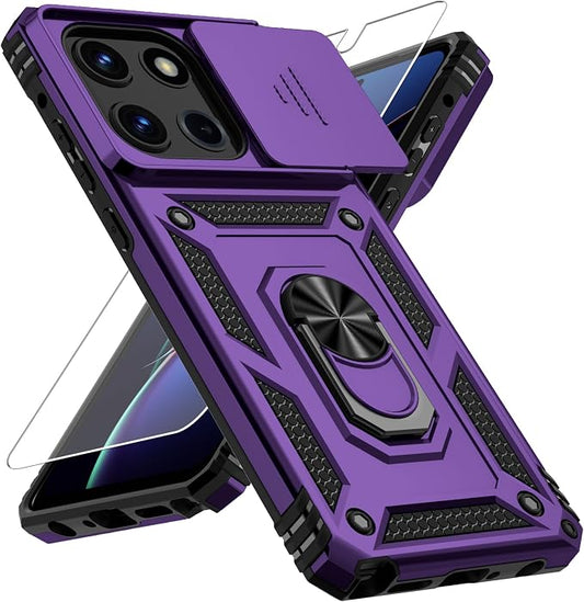 Weycolor for Moto G Stylus 2025 Case with Camera Lens Cover, HD Screen Protector, 10 FT Military Grade Drop Protection, Magnetic Ring Holder Kickstand Protective Phone Case, Deep Purple