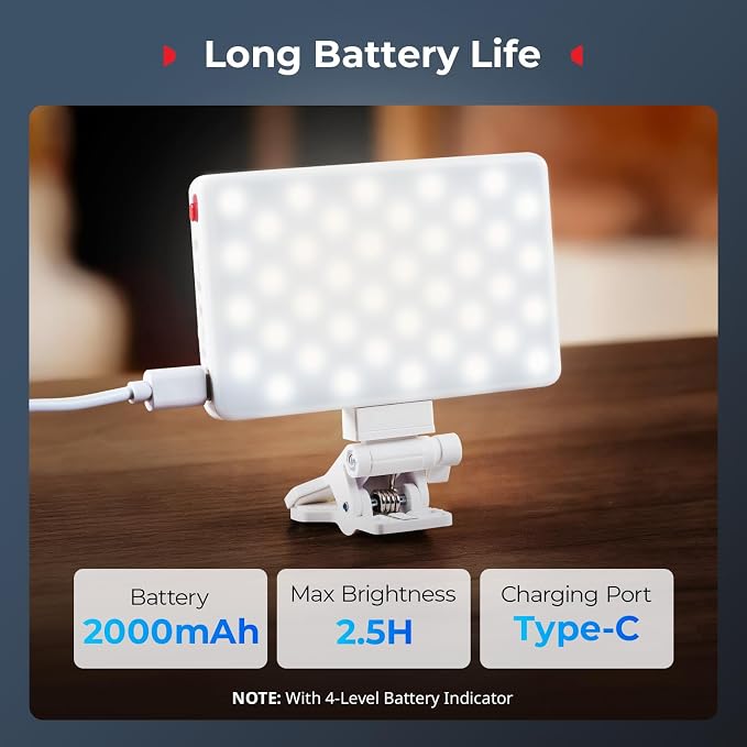 SmallRig M3 Magnetic Selfie Phone Light with Clip, 120 LEDs 2000mAh Rechargeable, 2700K-6500K, Portable Content Creators Fill Light for Video Recording, for iPhone/Laptop/Camera/Webcam (White) - 5640