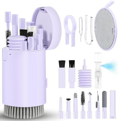 walrfid Laptop Phone Screen Cleaner Kit, Computer Keyboard Brush Cleaning Spray for iPhone AirPods MacBook iPad, 20-in-1 Electronic Device Clean Tool for Camera Earbud Car Screens (Purple)