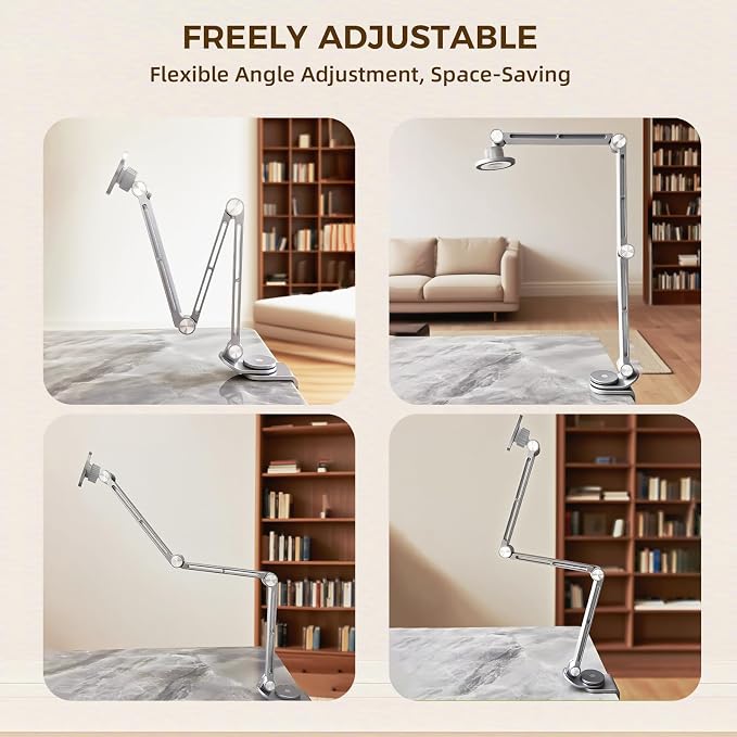 Tablet Stand for Desk, iPad Desk Mount, Magnetic Tablet Holder for Desk, Foldable Phone Arm Mount with 360° Adjustable Rotatable, Phone Holder iPad Stand Fits for 4.7-15.6" Screen (Sliver)