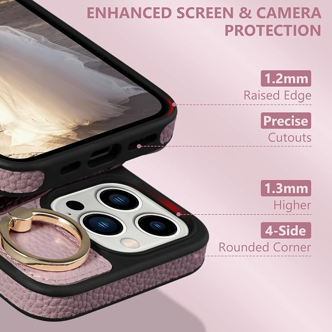 Keallce Wallet Case for iPhone 16 Pro 6.3'', Flip Case with Card Slots, Ring Holder Kickstand, PU Leather Protective Folio Cover for Women, Pink