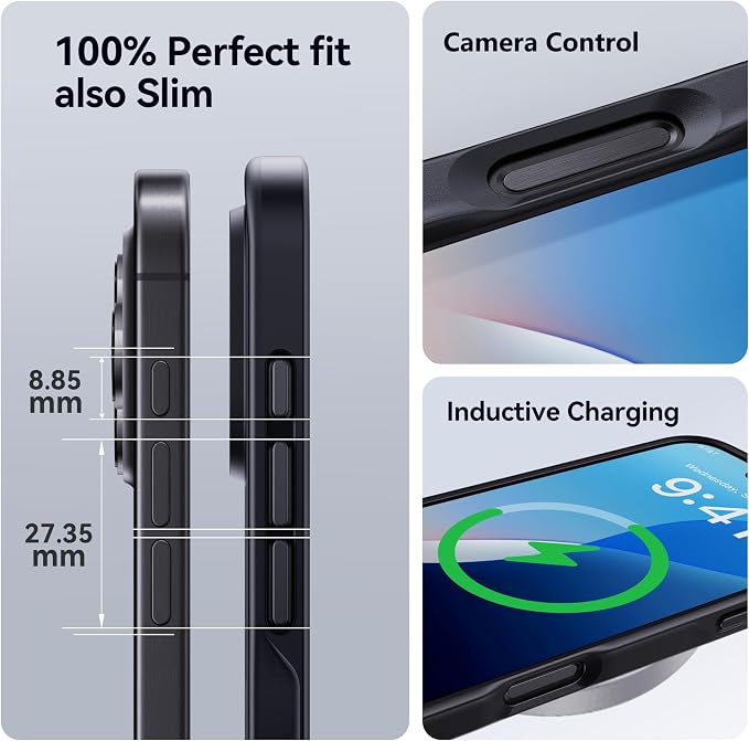 CASEKOO for iPhone 16 Case, [Never Yellow Technology] [Mil-Grade Drop Protection] Translucent Slim Cover Women Men for iPhone 16 Case Phone Case 6.1 inch, Frosted Black