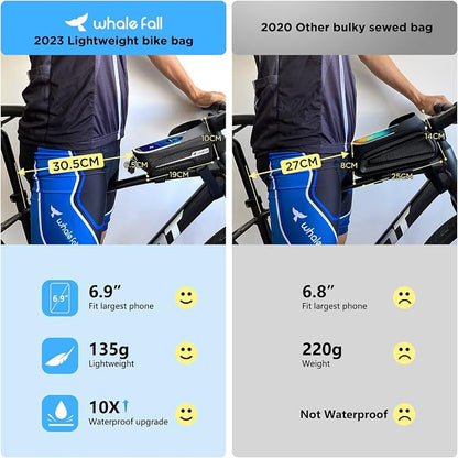 whale fall Hard Casing Bike Bag, Bike Accessories for Adult Bikes, Gifts for Men, Mens Gifts for Birthday,Bicycle Enthusiasts,Sturdy/Lighter/Waterproof, 4” - 7” Cellphone, Black-Reflective Strip