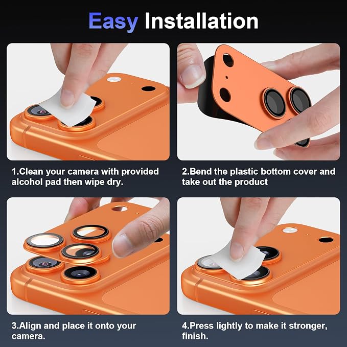 Camera Lens Protector for iPhone 17 Pro, Aluminum Alloy Frame + Sapphire Glass, Military-Grade Shatterproof, Strong Adhesion, Case-Friendly, Anti-Scratch, Orange