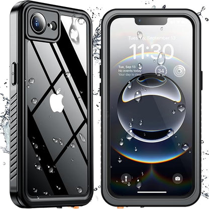 SPIDERCASE for iPhone 16e Case/iPhone 17e Case Waterproof,Built-in Screen & Camera Lens Protector[IP68 Underwater] Full Body Protection Phone Case for iPhone 16e/iPhone 17e 6.1'', Black/Clear