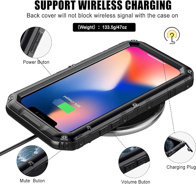 Mitywah Waterproof Case for iPhone 11 Pro, Heavy Duty Military Grade Shockproof Cover Built-in Screen Protection, Rugged Thick Full Body Protect Metal Case for iPhone 11 Pro, Black