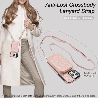 Bocasal Crossbody Wallet Case for iPhone 15 Pro Max, RFID Blocking PU Leather Zipper Handbag Purse Flip Cover, Kickstand Folio Case with Card Slots Holder Wrist Strap Lanyard 5G 6.7 Inch (Rose Gold)