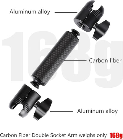 Carbon Fiber Expansion（5.9"/15cm） Double Socket Arm for 1"/25mm Ball Powerful Clamp，Compatible with RAM B Size Ball Mount