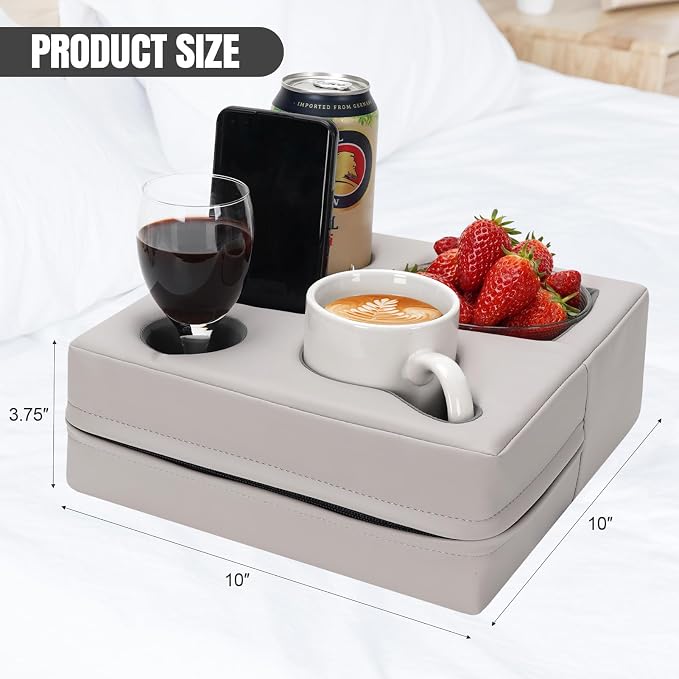 STBoo Couch Cup Holder Pillow - Sofa Drink Cup Holder Cozy Buddy | Bed Caddy Organizer Holds Remote, Snacks, Phones | Waterproof Anti-Spill Sofa Beverage Tray for Car, Pack, Beach, RV, Boat (PUGrey)