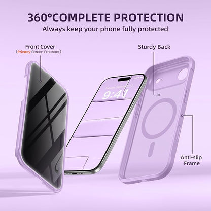 BERFY for iPhone Air Case, Compatible with MagSafe, Built-in Privacy Screen Protector, Camera Protection, Shockproof Full Body Phone Case 6.5", Translucent Purple