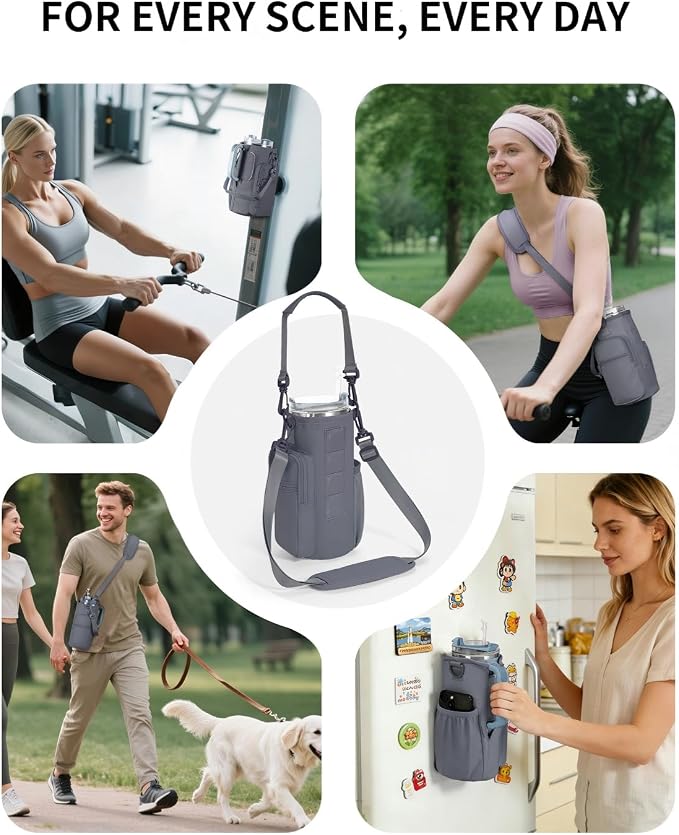 sportsnew Magnetic Gym Bag for Women Men, Water Bottle Carrier Holder with Strap & Phone Pockets for 40oz Tumbler with Handle, 4 Built-in Magnets Small Gym Bag for Sports, Workout, Fitness, Walking