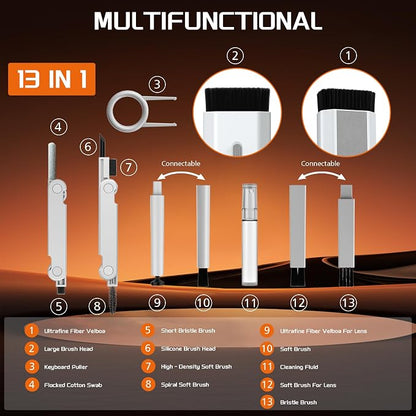 Keyboard Cleaning Kit-13-in-1 Multifunctional Cleaner Kit-Laptop Cleaner Compatible with iPad iPhone Pro Earbuds Airpod MacBook-Electronics Cleaning Brush Tool for Charging Port,Computer Screen