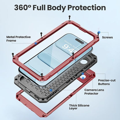 Mitywah Waterproof Case for iPhone Air, Military Grade Rugged Metal Case with Built-in Screen Protector, Heavy Duty Full Body Shockproof Protective Cover for 17 Air 6.5 inch, Red