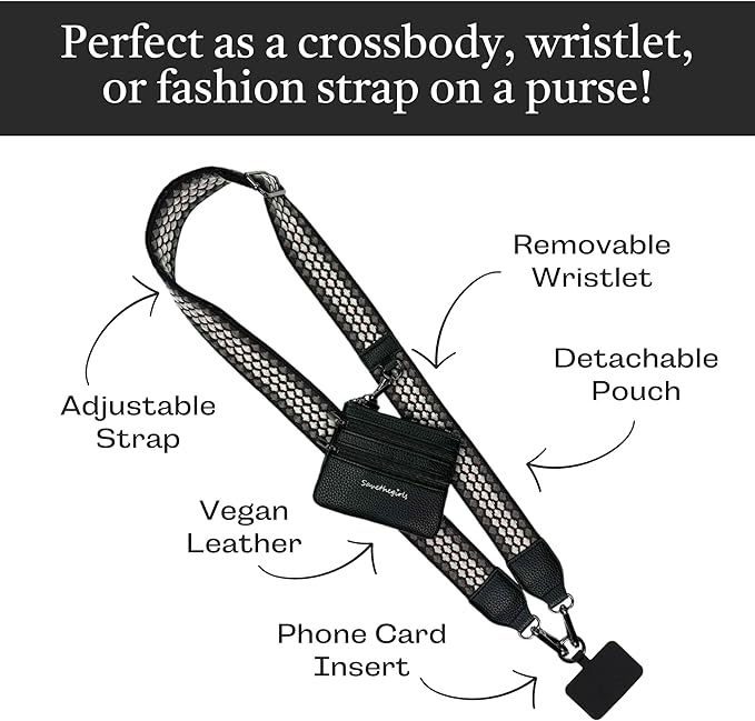 Save the Girls Original Clip and Go Phone Strap Pattern - Crossbody Phone Strap Chain with Zipper Wallet Pouch