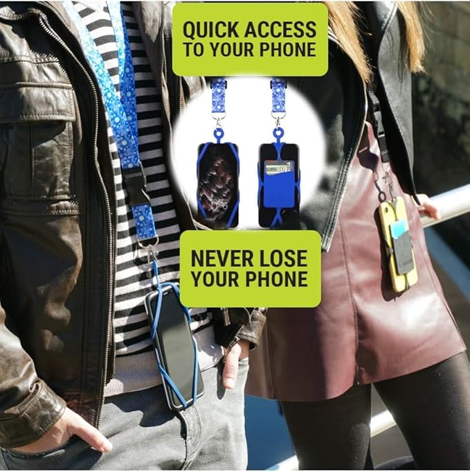 Gear Beast Cell Phone Lanyard with Adjustable Neck Strap Compatible with iPhone Galaxy & Most Smartphones, Silicone Phone Holder with Card Pocket and Adjustable Satin Polyester Lanyard