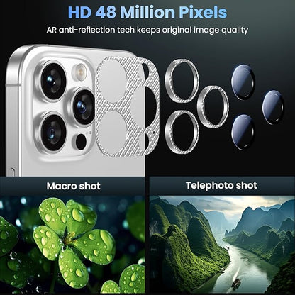 Uyiton for iPhone-16-Pro-Max/16-Pro/iPhone-14-Pro-Max/14-Pro Camera Lens-Protector: [Kevlar Weave Design][Strong Adsorption][Ultra-Thin] Metal Tempered Glass Rear Camera Screen Cover - Kevlar Silver