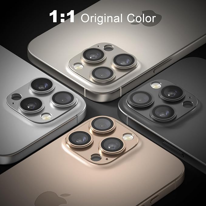 Camera Lens Protector for iPhone 14/15/16 Pro & Pro Max [2 Pack], Tempered Glass with Metal Alloy Frame,for iPhone 16 pro max Camera Protector, Step Fitting Design, Desert Titanium