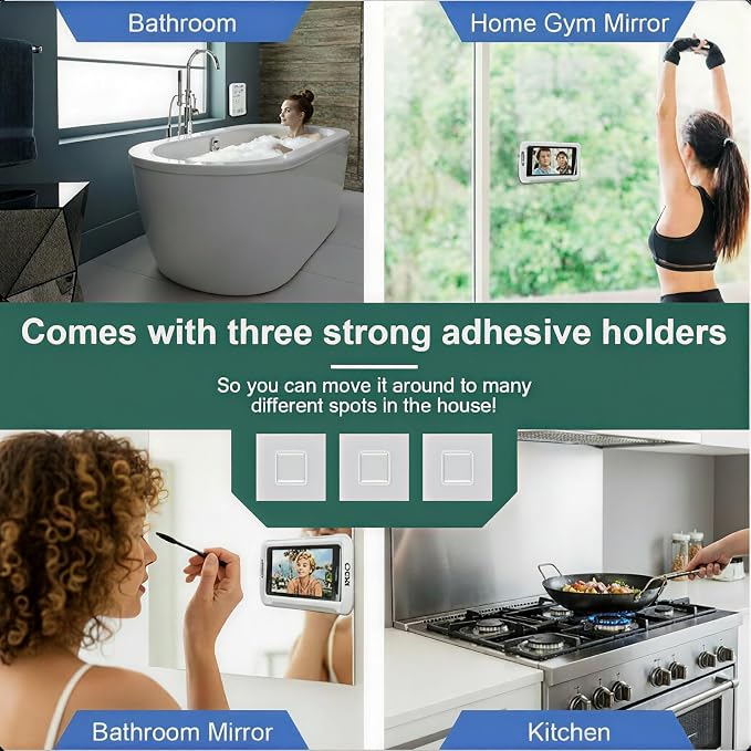 Shower Phone Holder Waterproof, 480° Rotatable Retractable Angle Adjustable Bathroom Wall Phone Mount Stand, Phone Holder for Shower, Anti-Fog Touchscreen Phone Shower Holder for 4-7'' Cellphones