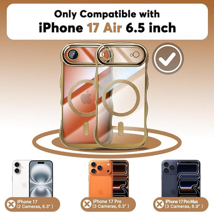 Misscase for iPhone Air Case with Privacy Screen Protector,Compatible with MagSafe,Cute Wave Frame Anti-Scratch Case with Camera Lens Protector Plating Bling Case for iPhone 17 Air Gold