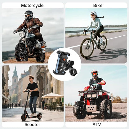 Motorcycle Phone Mount with Vibration Dampener & Security Lock, 720° Adjustable Bike Phone Holder Handlebar, Anti-Theft Motorcycle Phone Holder for iPhone 17/16/15/14/13 Series, 4.5-6.8" Phones