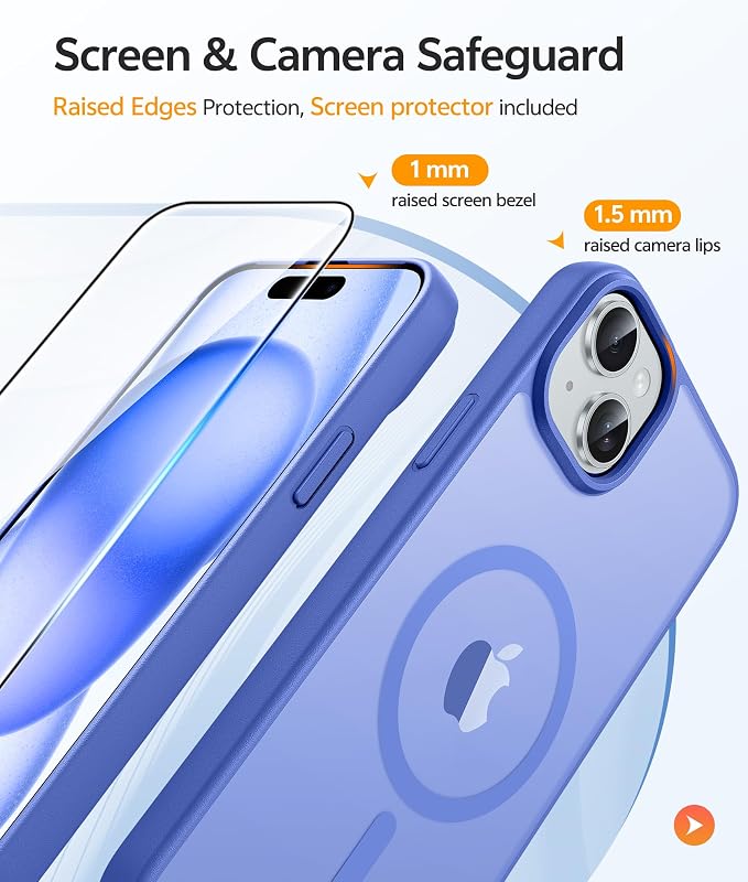 FNTCASE for iPhone 15 Case: for iPhone 14 & iPhone 13 Case | Magnetic Frosted Translucent Slim Shockproof Cell Phone Cover | Military Grade Protection Drop Proof Tough Protective Cases - Ultramarine | Magnetic, Frosted, Translucent, Slim, Shockproof