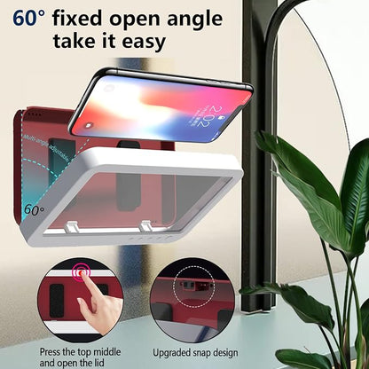 Shower Phone Holder Waterproof - Anti Fog High Sensitivity Touch Screen, 360°Rotation Wall Mount Shower Case for Phone for Bathroom Wall Mirror Bathtub Kitchen, Compatible with Under 7 Inch(White)