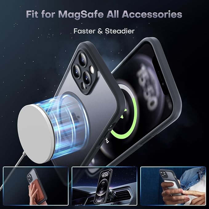 TOCOL for iPhone 12 Pro Max Case, Upgraded Full Camera Protection, Compatible with Magsafe, Drop Protection, Translucent Magnetic Matte Phone Case for iPhone 12 Pro Max 6.7 inch (Black)
