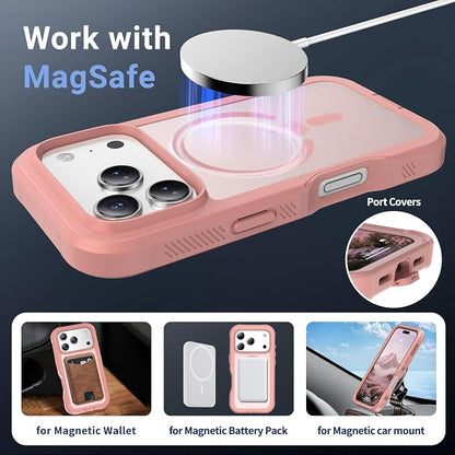 jaroco Magnetic for iPhone 17 Pro Case, [Compatible with MagSafe][Military Grade Drop Protection][Heavy Duty Protection][Non-Slip][Shockproof] 2-Layer Durable Bumper Phone Casee 6.3''-Pink