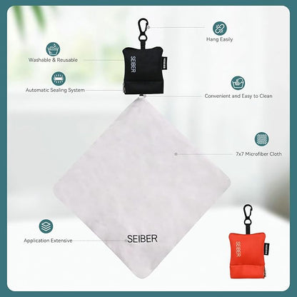 SEIBER Microfiber Lens Cloth Screen Cleaner - Lens Cleaner with Neoprene Pouch | 7 x 7 inch Microfiber Cleaning Cloths for Glasses,Laptops, Cameras | Self-Closing Bottom(2PCS,BK OR), Black and Orange