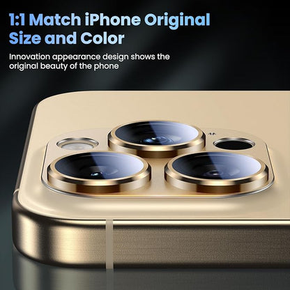 Uyiton Compatible with iPhone 16 Pro/iPhone 16 Pro Max Camera Lens Protector - [Not Easy to Break][Strong Adsorption][Case-Friendly] Metal Tempered Glass Rear Camera Screen Cover - Desert Titanium