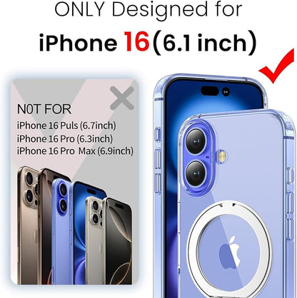 3 in 1 for iPhone 16 Case Clear with Stand, Not Yellowing, Flexible Stable Stand,Kickstand,fits MagSafe,Military-Grade Protection Phone case for iPhone 16 Clear - Ring Holder