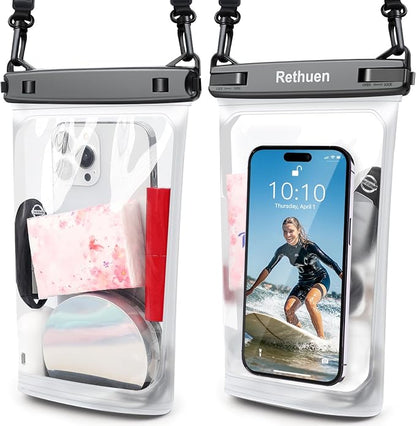 Large Floating Waterproof Phone Pouch, 2Pack Cell Phone Dry Bag for iPhone 17 16 15 14 13 Pro Max Galaxy S26 S25 Ultra All Phones, Water Proof Dry Bag for Beach Water Park (Frosted + Frosted)