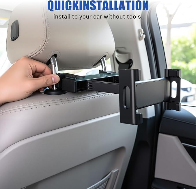 Car Tablet Headrest Holder -[3 in 1 Extension Arm] Adjustable Tablet Car Mount for Back Seat, Car Back Seat Headrest Mount Stand for Kids for iPad Pro Air Mini Galaxy Fire 4.7-12.9" Devices