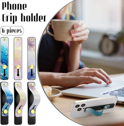 Weewooday 6 Pieces Phone Grip Holder Cell Phone Grip Strap Telescopic Finger Strap Stand Universal Finger Kickstand for Most Smartphones(Marble Color)