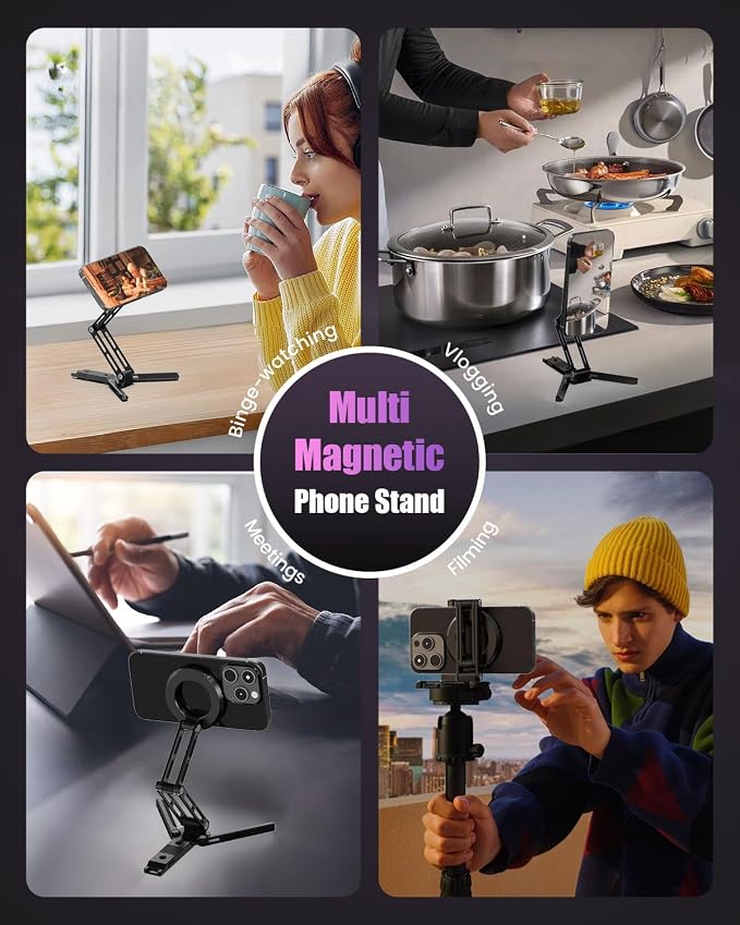 CAMBOFOTO Magnetic Phone Tripod Stand for iPhone, Aluminum Strong Magnetic Pocket Cell Phone Stand, Arca-Swiss Compatible with iPhone 17 16 15 14 13 12 Series/Android (Black)