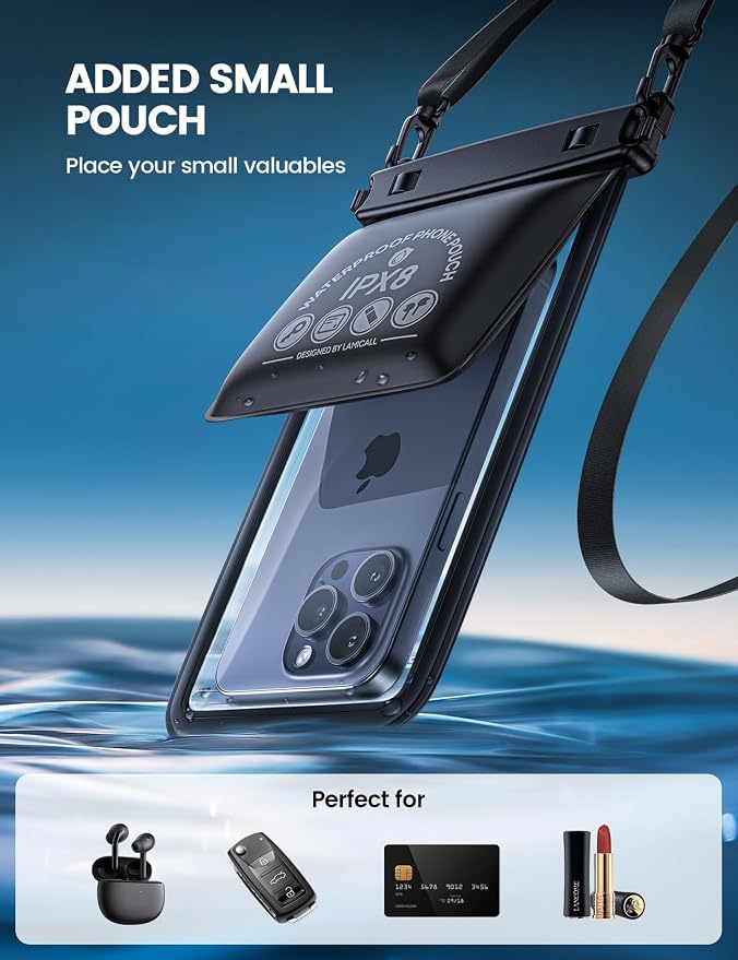 Lamicall Waterproof Phone Pouch Case - [Double Space] IPX8 Water Proof Cell Phone Dry Bag with Lanyard, Beach Cruise Ship Essentials Gifts for iPhone 17 16 15 14 13 Pro Max, Galaxy S25 S24, 4-7.5"