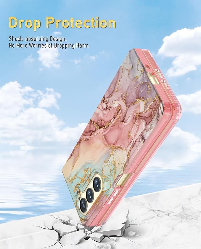Btscase for Samsung Galaxy Z Fold 5 Case,Built in Front Screen Protector,Gold Glitter Marble Pattern Hard PC Slim Shockproof Full Body Drop Protective Case for Galaxy Z Fold 5 5G, Rose Gold