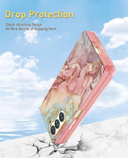 Btscase for Samsung Galaxy Z Fold 5 Case,Built in Front Screen Protector,Gold Glitter Marble Pattern Hard PC Slim Shockproof Full Body Drop Protective Case for Galaxy Z Fold 5 5G, Rose Gold