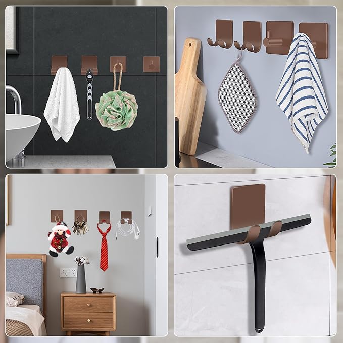 CGBE Razor Holder for Shower, 4 Packs Shaver Holder and Hooks, Self Adhesive Wall Mounts for Bathroom, Damage Free - Brown