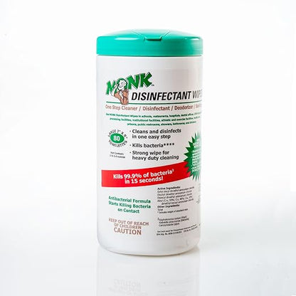 Monk Disinfectant Wipes, Large Lemon Breeze Fresh Scented Disinfectant Wipes, Value Pack Contains 12 Canisters of 80 Count, Perfect for Offices, Schools, Cycling, Kitchen, Yoga Mats and Other Surface