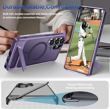 for Samsung Galaxy S25 Ultra Case with Screen Protector+Lanyard Wrist Strap,Magnetic Translucent Matte Rugged Slim Phone Cover Built in Invisible Kickstand [Fit for MagSafe],2025 Purple