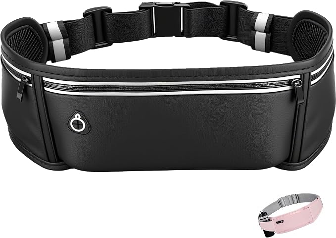 Running Belt for Phone – Adjustable Running Waist Pack with 3 Pockets Fits Up to 7.2 Inch Phones, Slim Running Fanny Pack for Men & Women Jogging Hiking Fitness