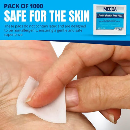 MEDca Alcohol Prep Pads - 1000 Count, 70% Isopropyl Alcohol, Unscented, 2-Ply Cotton, Individually Wrapped, Latex-Free, Ideal for Minor Cuts, Scrapes, and Electronics
