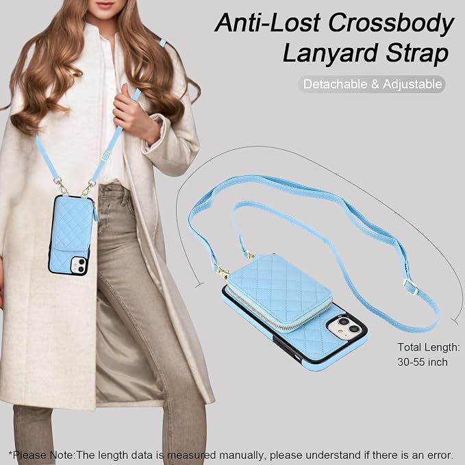 Bocasal Crossbody Wallet Case for iPhone 11, RFID Blocking PU Leather Zipper Handbag Purse Flip Cover, Kickstand Folio Case with Card Slots Holder Wrist Strap Lanyard 6.1 Inch (Blue)