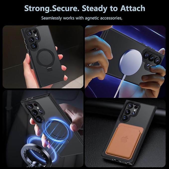 for Samsung Galaxy S22 Ultra Case, Magnetic Adjustable Ring Stand [Fit for Magsafe], [Military-Grade Shockproof Protection] Phone Case for S22 Ultra Case with Kickstand&Ring Holder (Black)