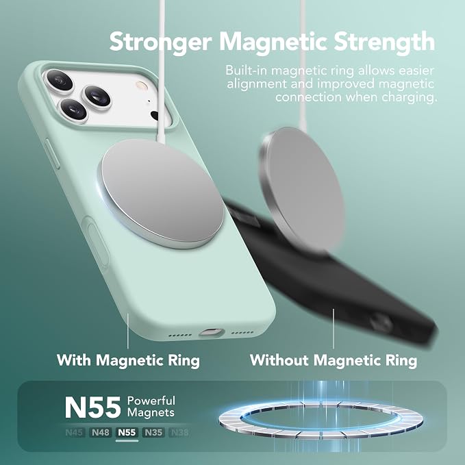GONEZ Magnetic for iPhone 17 Pro Max Case, Compatible with MagSafe, [Screen Protector + Camera Lens Protector], Liquid Silicone Anti-Scratch Shockproof Protective Phone Case 6.9 inch, Mint Green