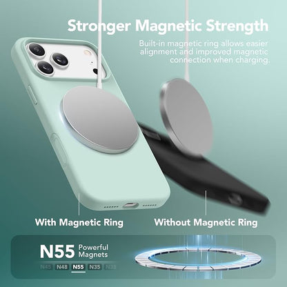 GONEZ Magnetic for iPhone 17 Pro Max Case, Compatible with MagSafe, [Screen Protector + Camera Lens Protector], Liquid Silicone Anti-Scratch Shockproof Protective Phone Case 6.9 inch, Mint Green