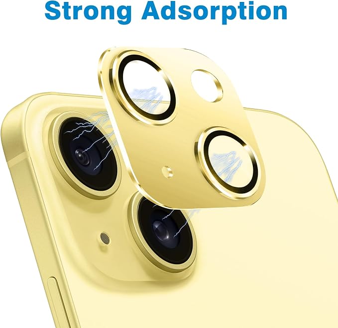 Compatible with iPhone 14 and iPhone 14 Plus Camera Lens Protector, Anti-Scratch Tempered Glass Camera Screen Protector Shockproof Full Protective Camera Cover Case Friendly Lens Cover-Yellow