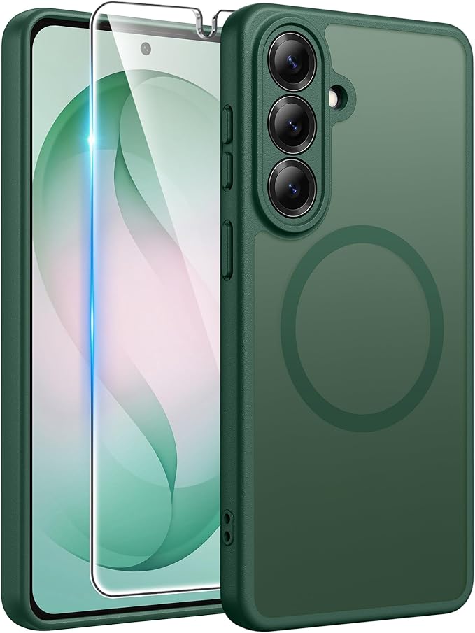 FNTCASE for Samsung Galaxy S26 Case: [Fit for Magsafe] [Full Camera Protection & Screen Protector] Translucent Matte Military Grade - Shockproof Protective Phone Cover for Samsung S 26 - Green